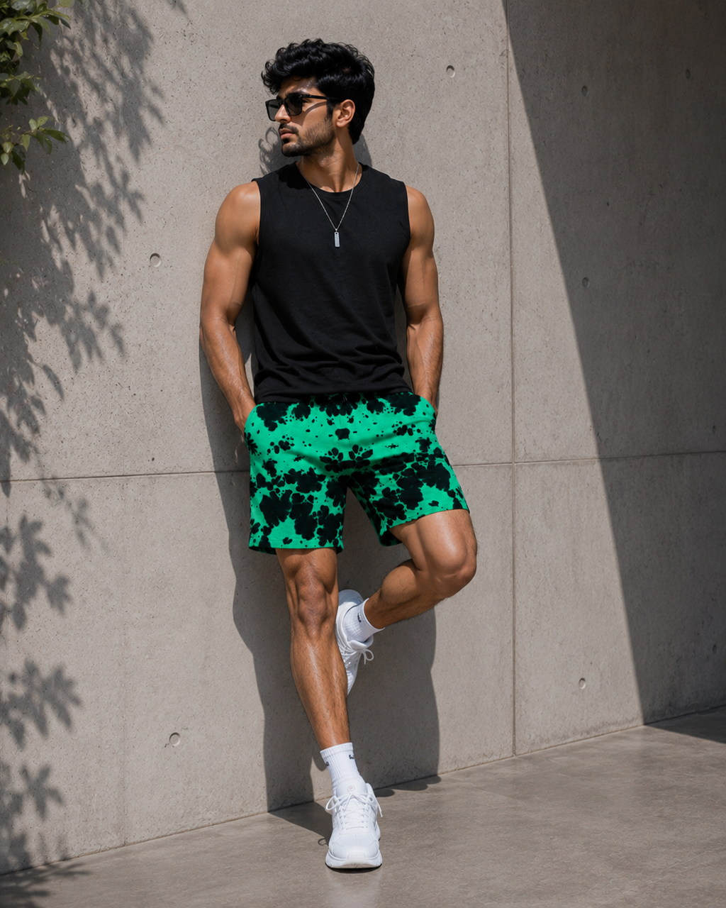 Unisex Green Black Tie Dye Shorts