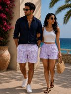 Unisex White Lavender Tie Dye Shorts
