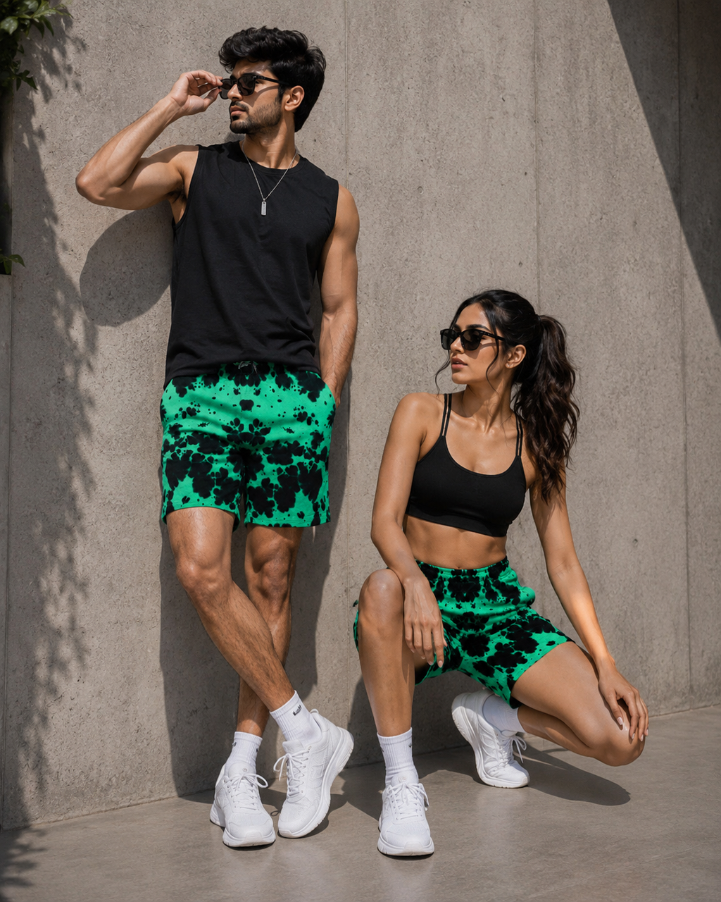 Unisex Green Black Tie Dye Shorts