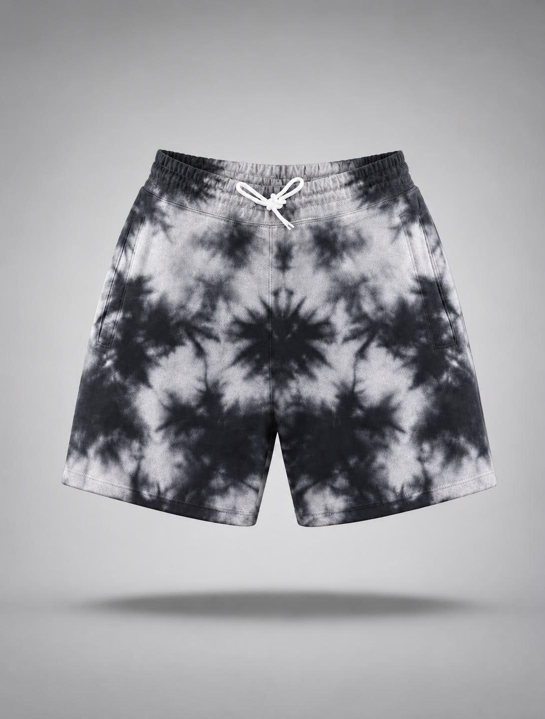 Unisex White Black Tie Dye Shorts