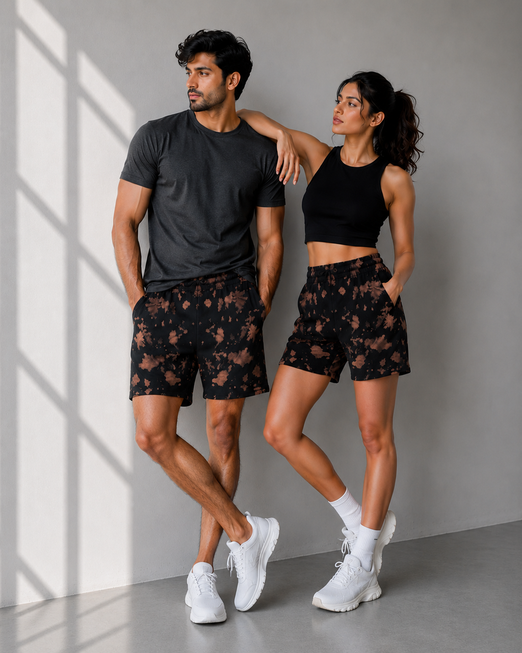 Unisex Brown Black Tie Dye Shorts