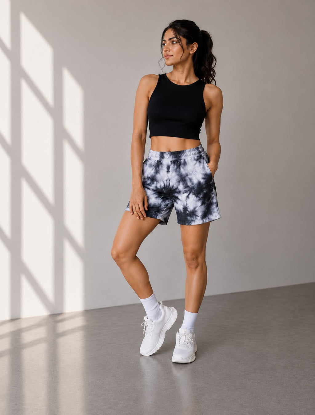 Unisex White Black Tie Dye Shorts