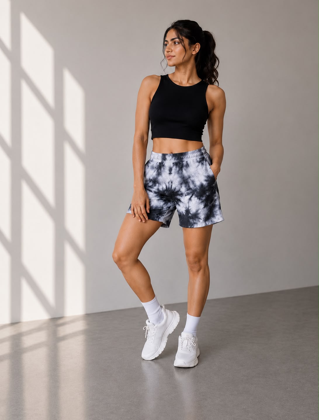 Unisex White Black Tie Dye Shorts