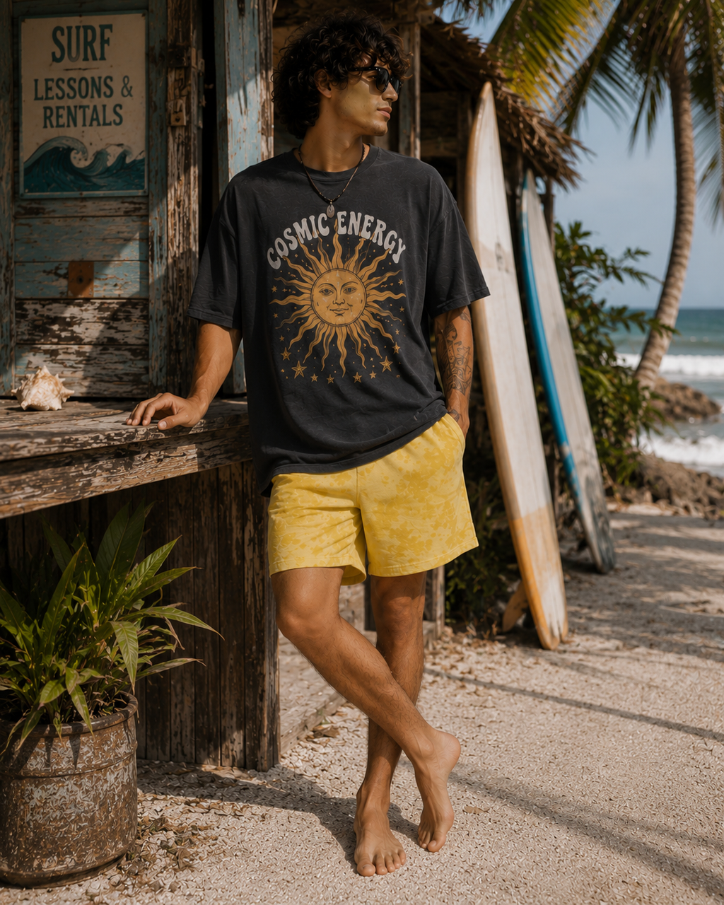 Unisex Yellow Tie Dye Shorts