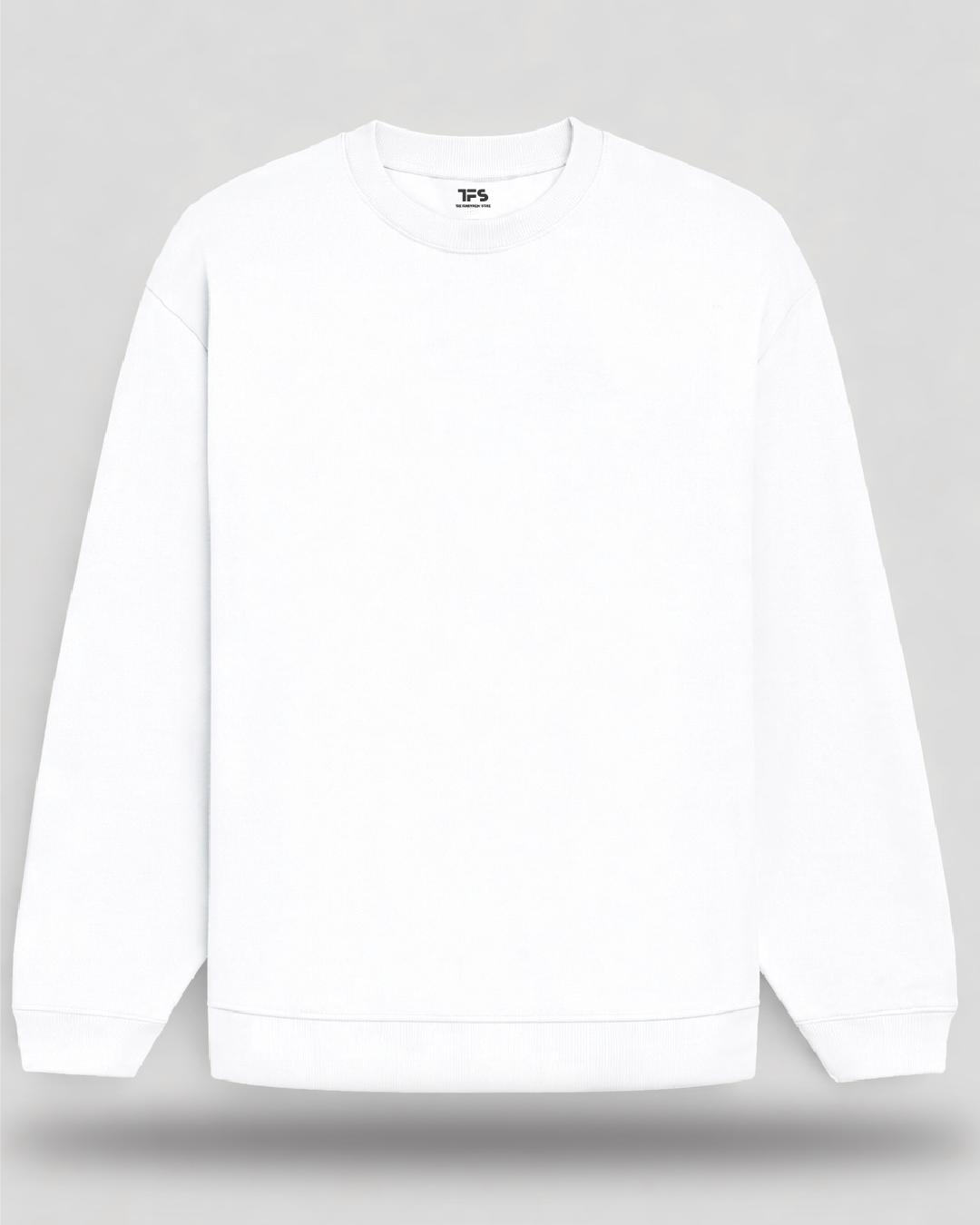 Unisex White Solid Oversized Sweatshirt