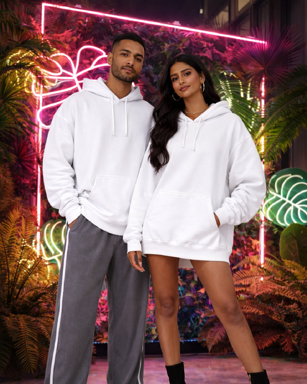 Unisex White Solid Oversized Hoodie