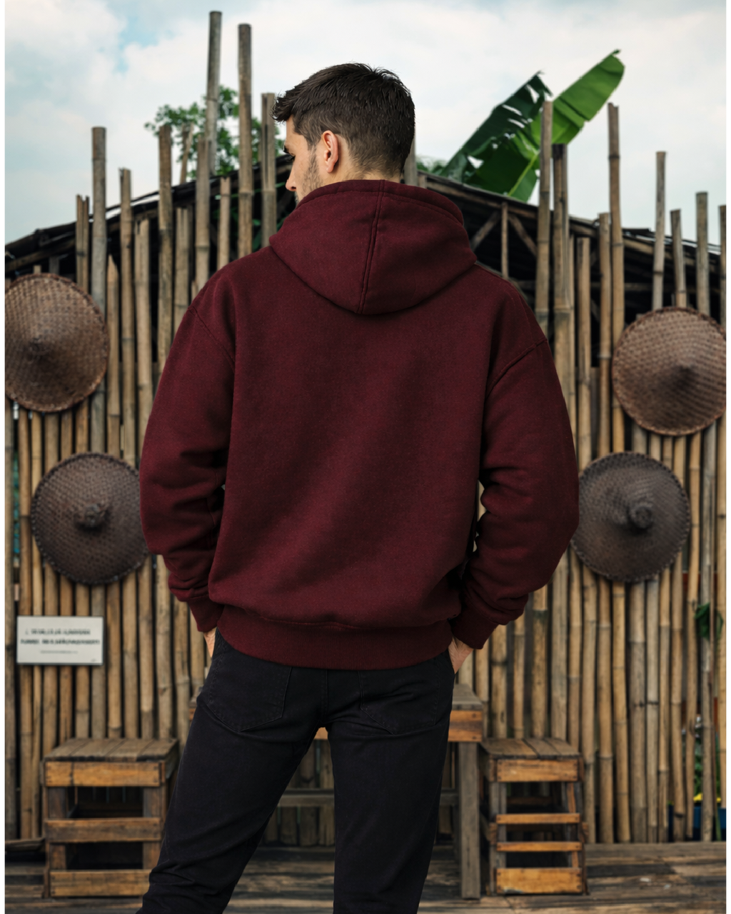 Unisex Maroon Solid Oversized Hoodie