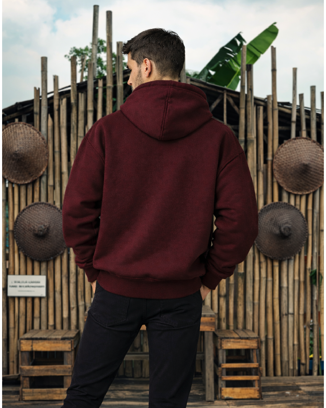 Unisex Maroon Solid Oversized Hoodie