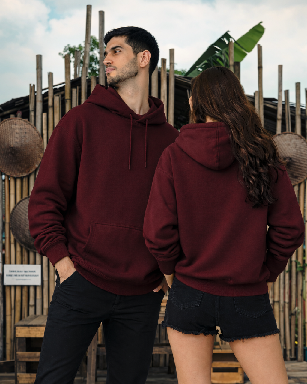 Unisex Maroon Solid Oversized Hoodie
