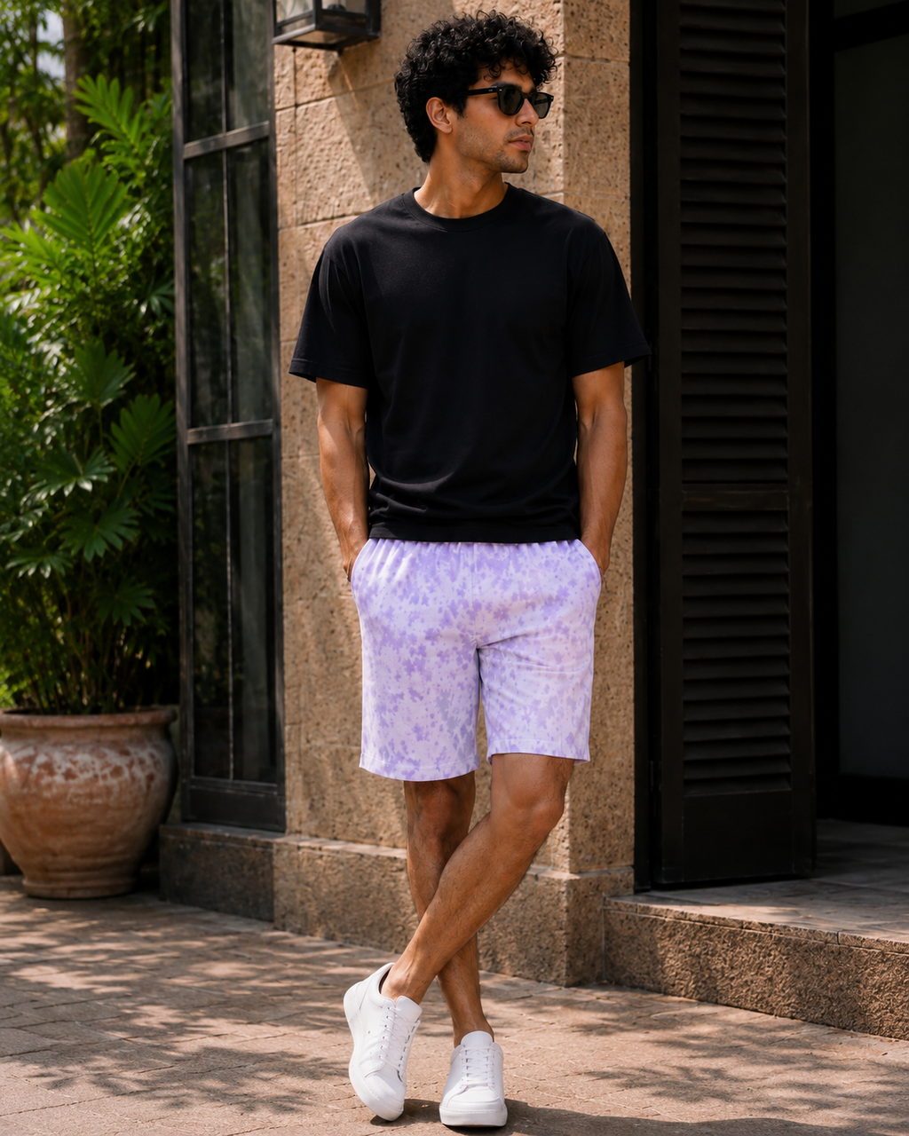 Unisex White Lavender Tie Dye Shorts