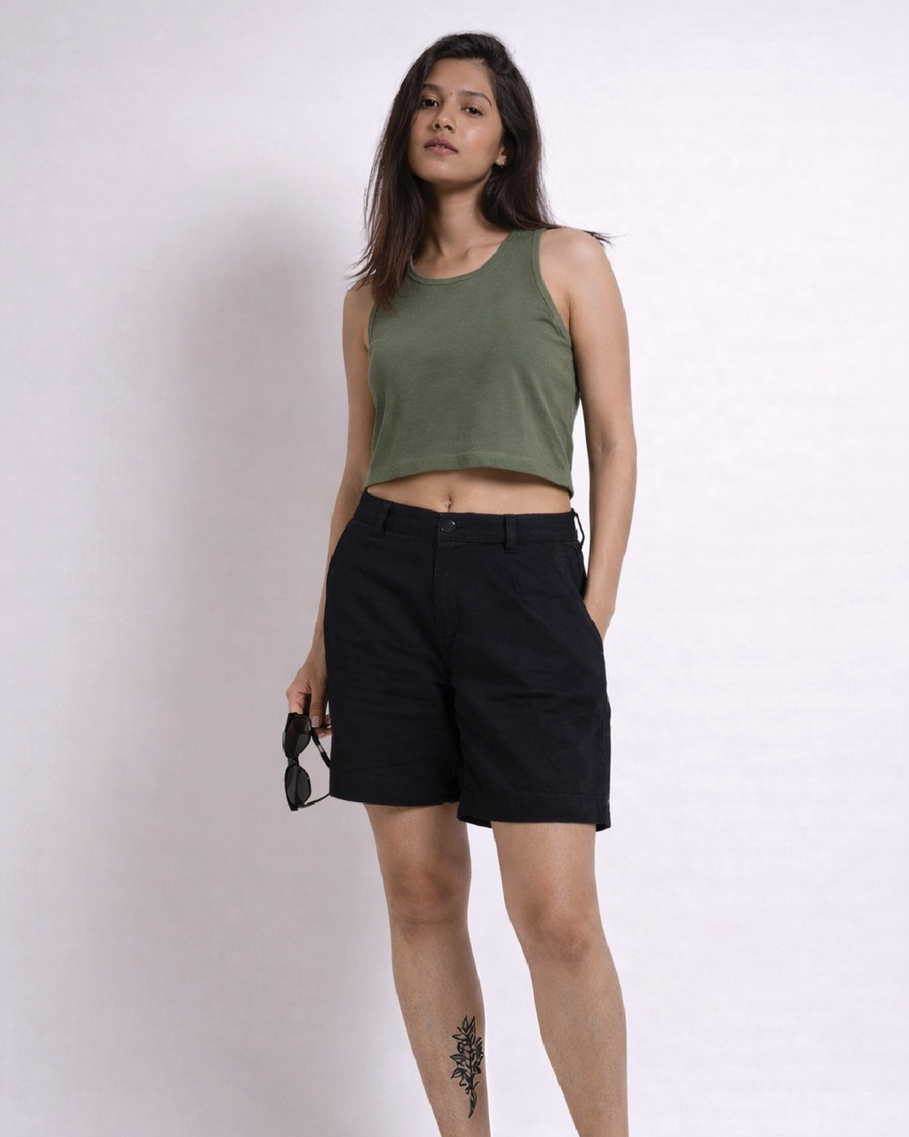 Women's  Olive Green Crop Tank