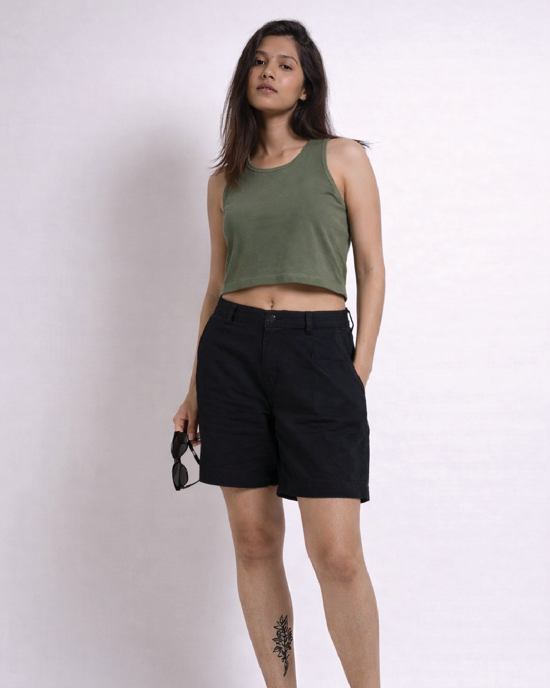 Women's  Olive Green Crop Tank