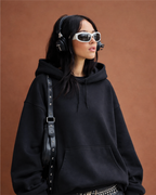Unisex Black Solid Oversized Hoodie