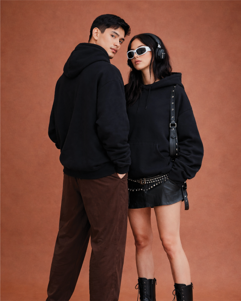 Unisex Black Solid Oversized Hoodie