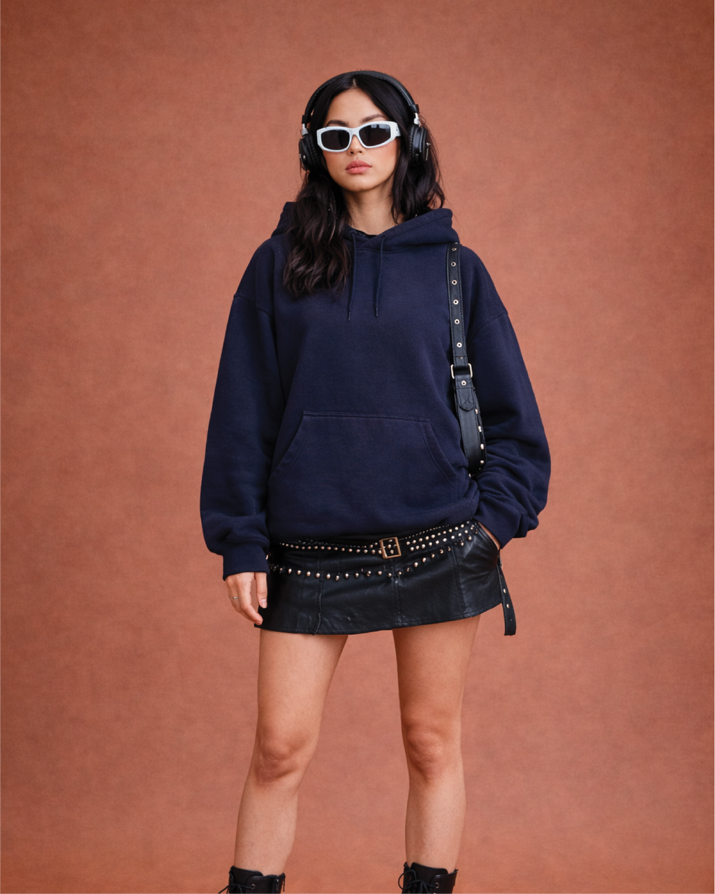 Unisex Navy Blue Solid Oversized Hoodie