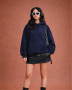 Unisex Navy Blue Solid Oversized Hoodie