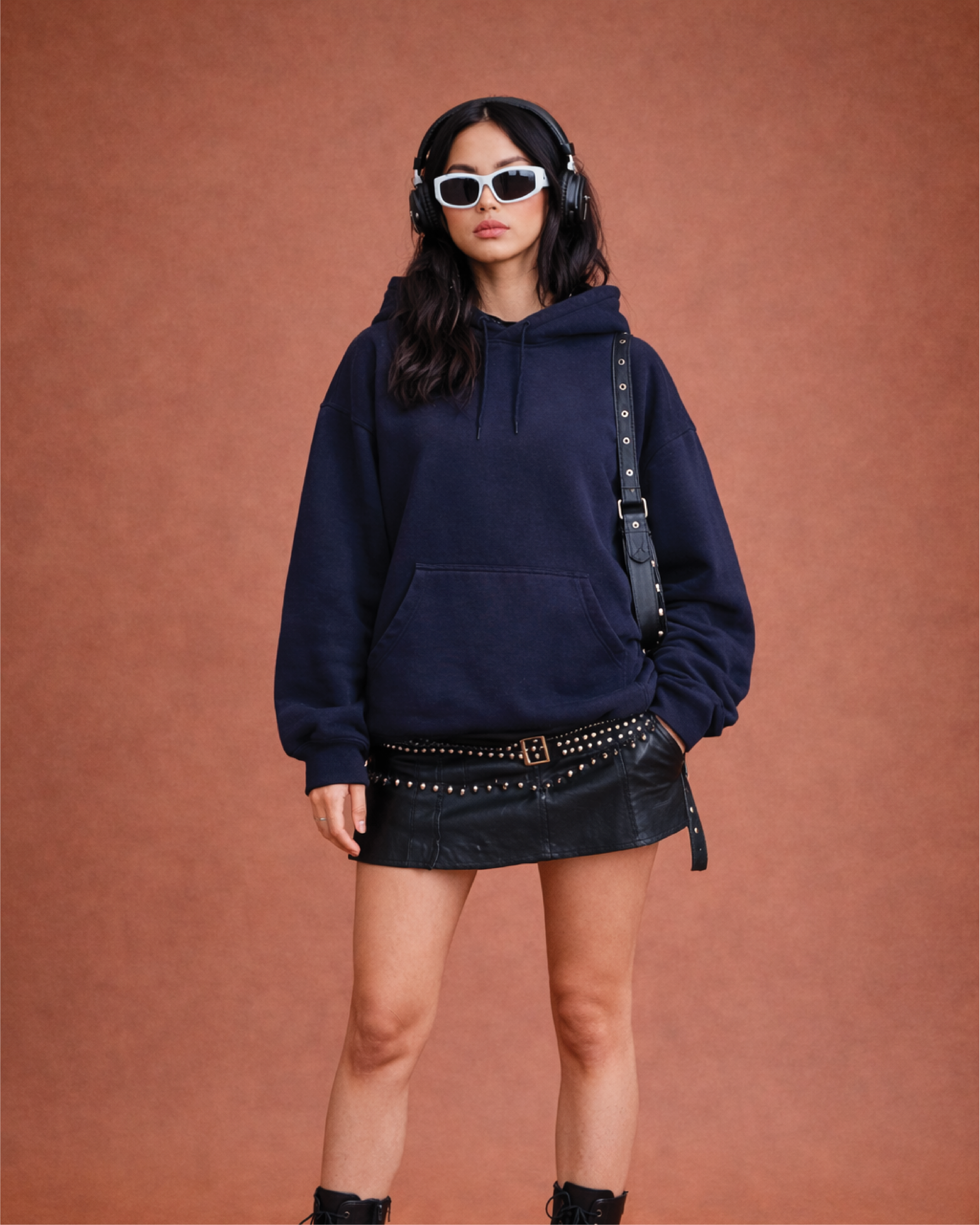 Unisex Navy Blue Solid Oversized Hoodie