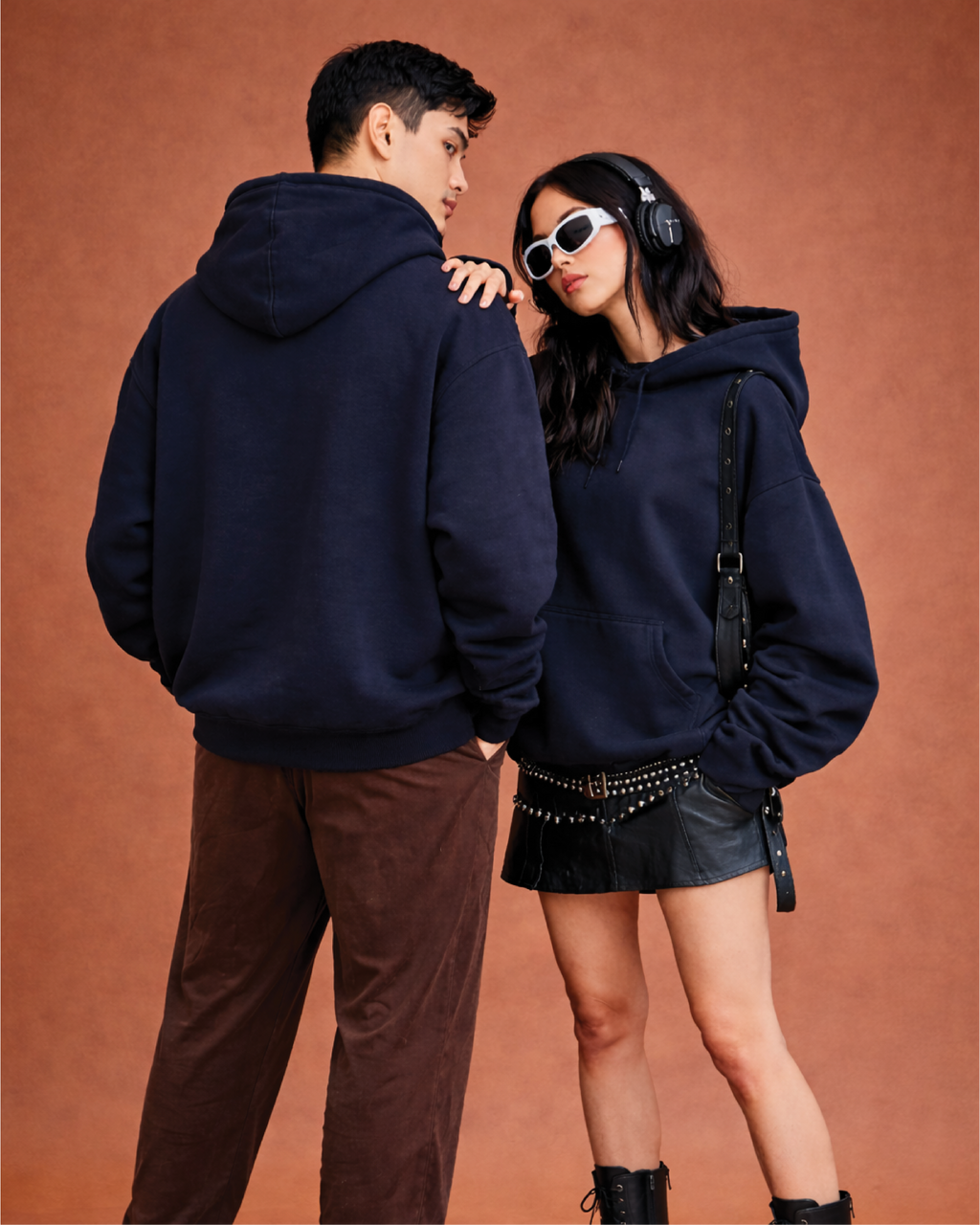Unisex Navy Blue Solid Oversized Hoodie