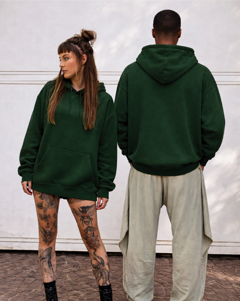 Unisex Bottle Green Solid Oversized Hoodie