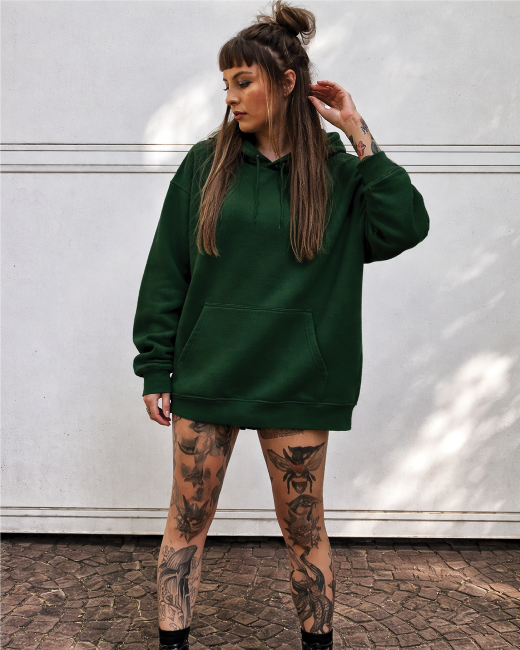 Unisex Bottle Green Solid Oversized Hoodie
