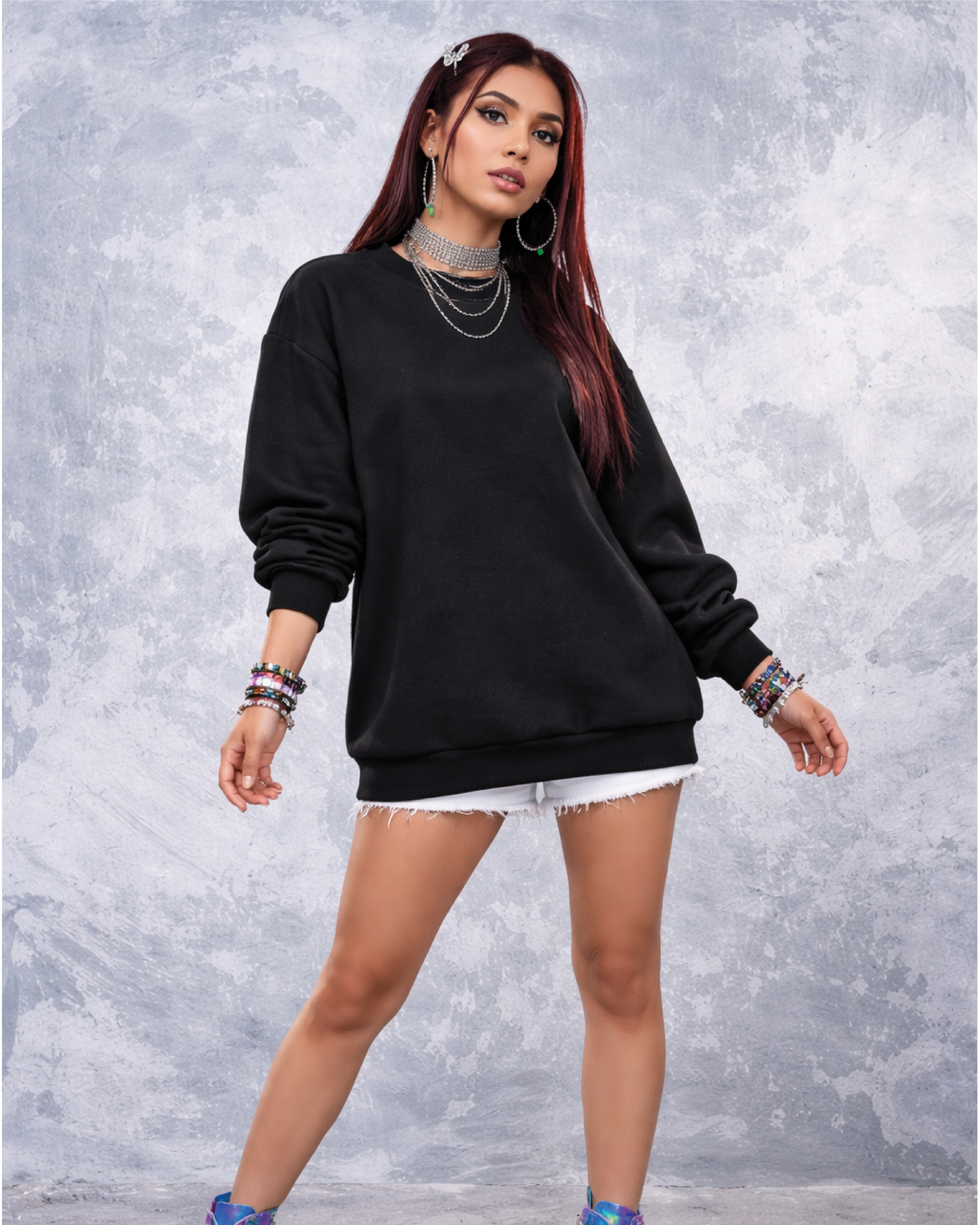 Unisex Solid Black Oversized Sweatshirt