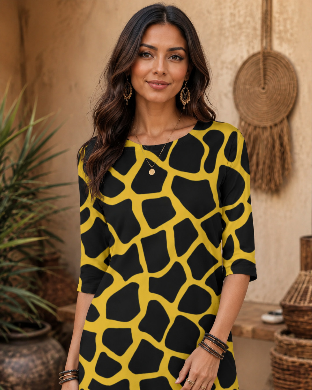 Women's Giraffe Maze T-Shirt Dress