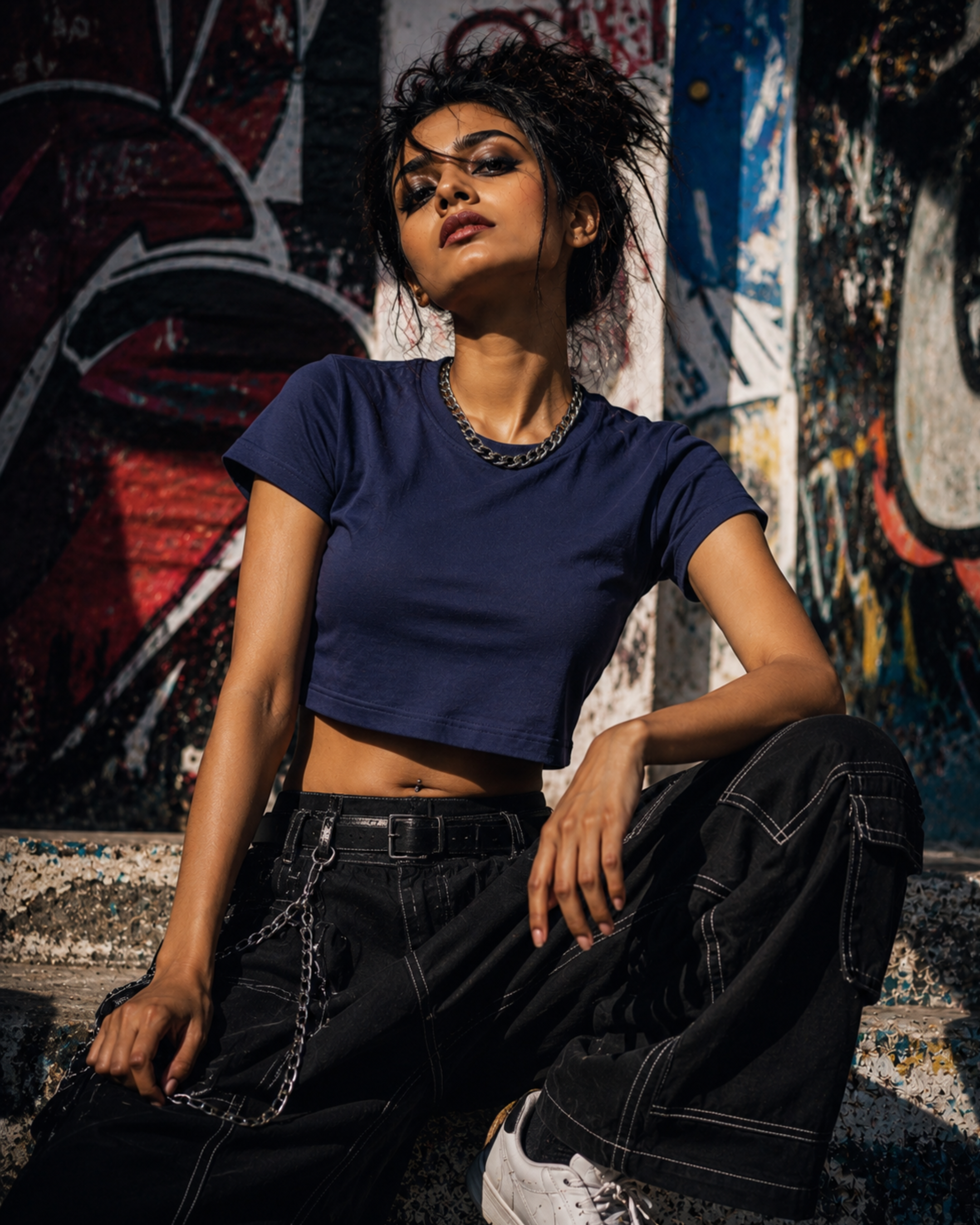 Women's Navy Blue Solid Crop Top