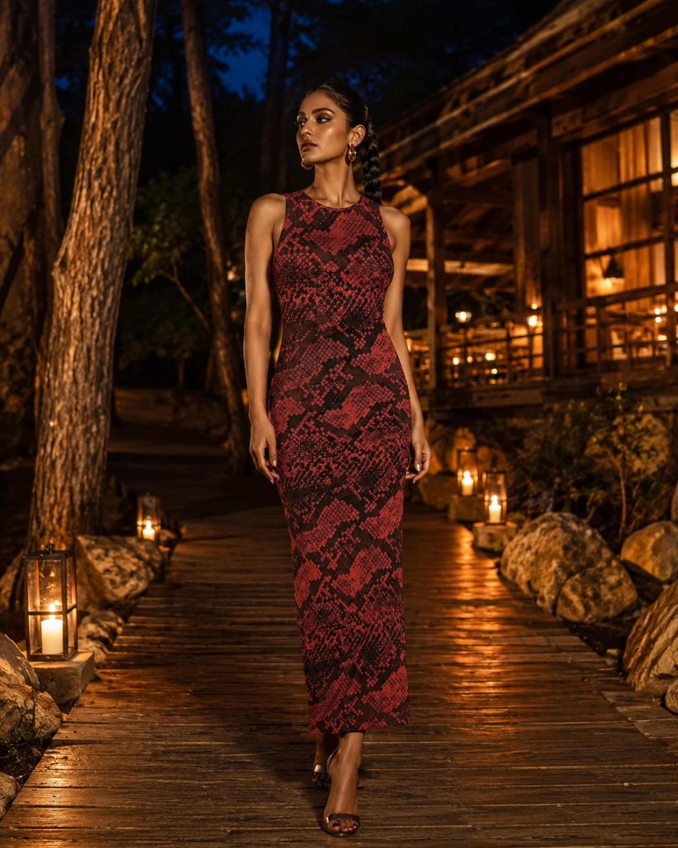 Women's Red Snake Maze Bodycon Dress