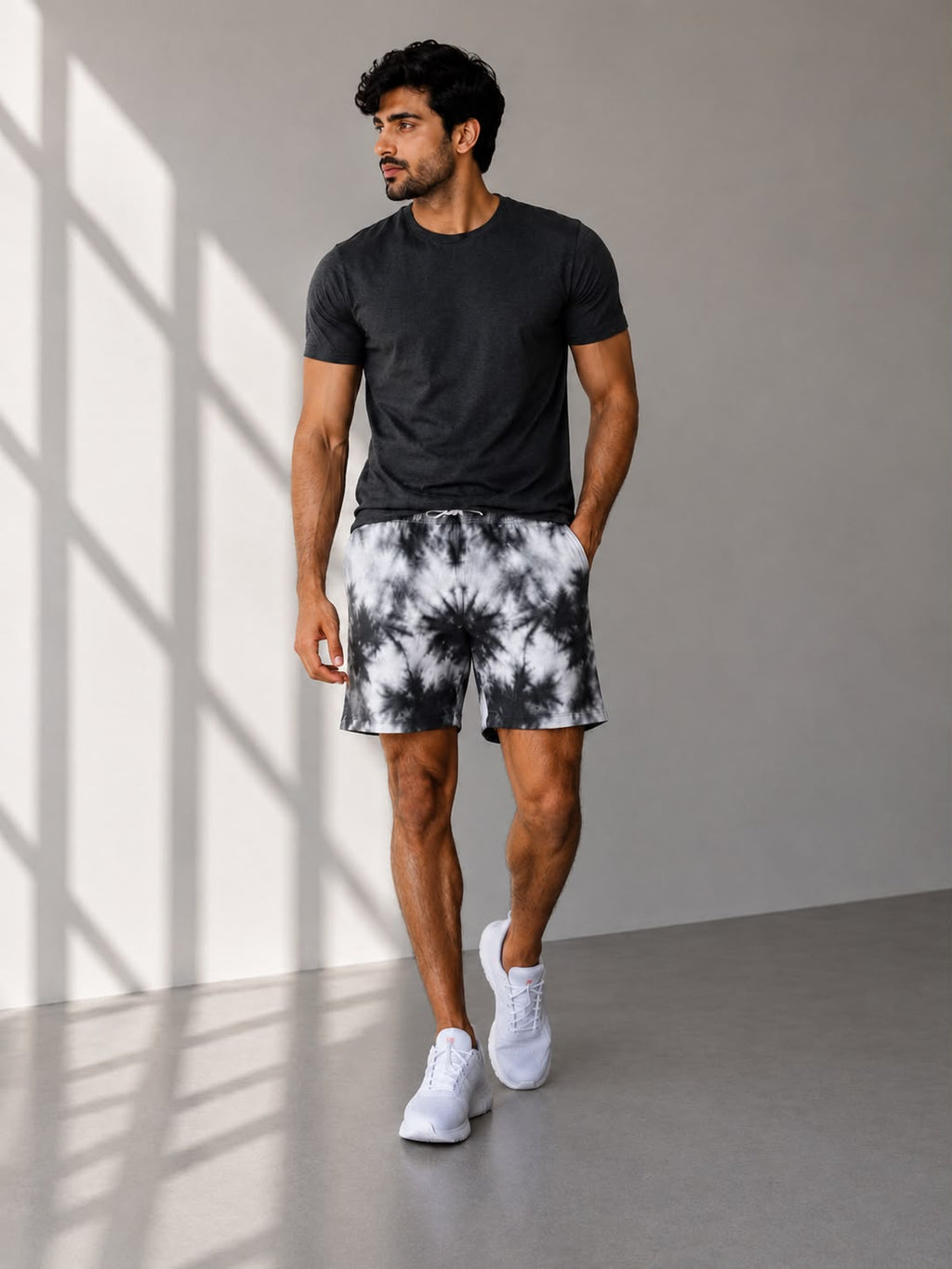 Unisex White Black Tie Dye Shorts