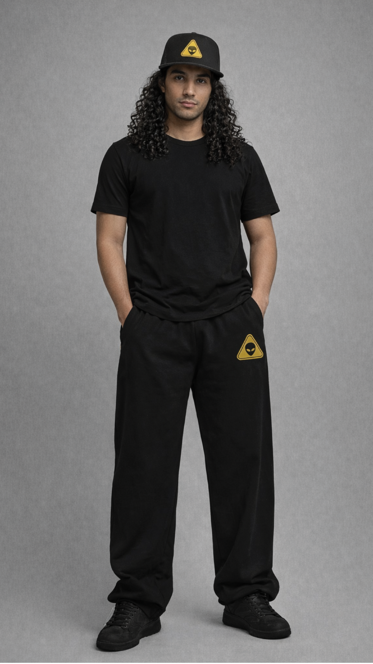 Unisex Cosmic Caution Embroidery Sweatpants & Classic Snapback Cap Combo Set