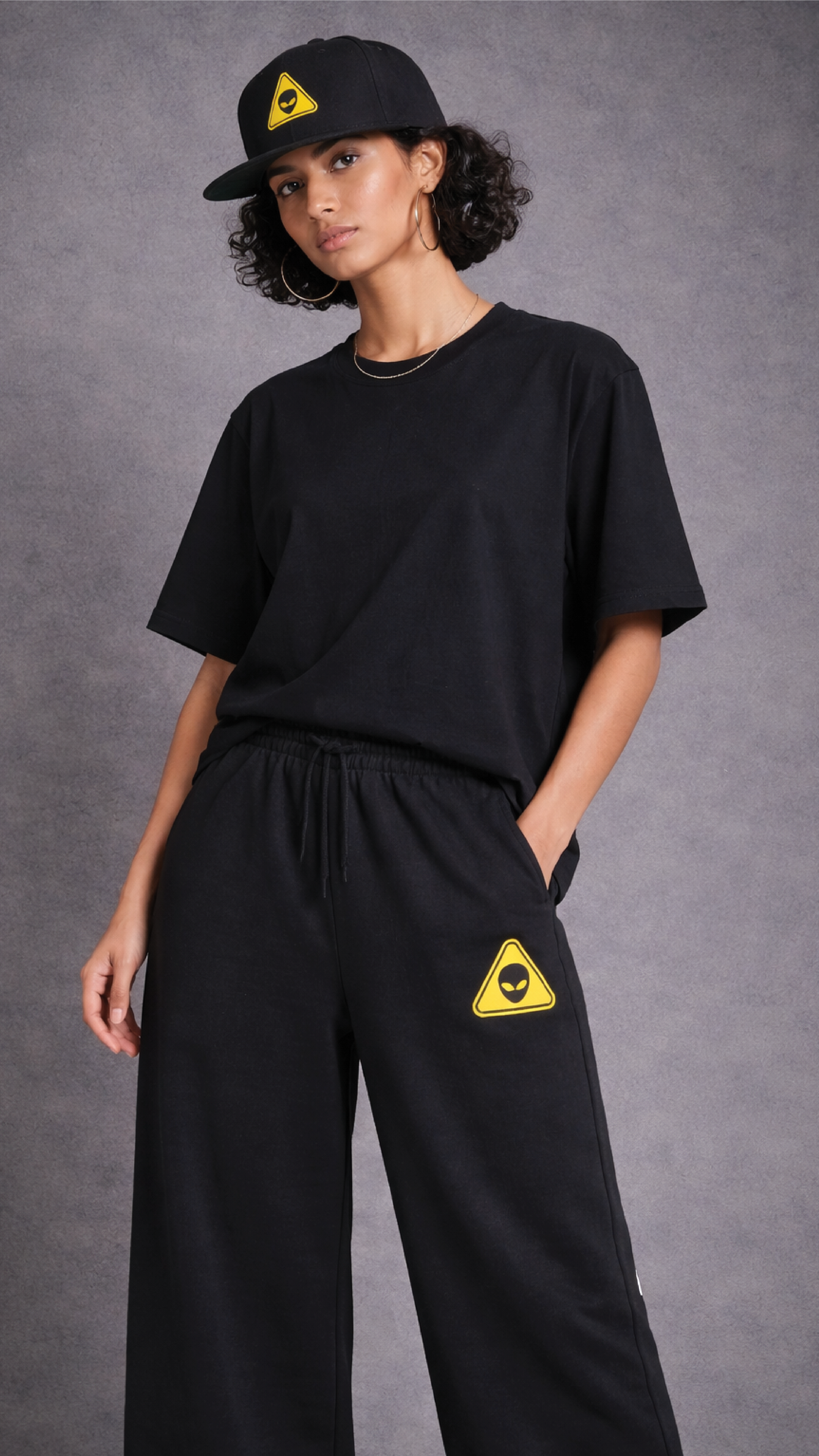 Unisex Cosmic Caution Embroidery Sweatpants & Classic Snapback Cap Combo Set