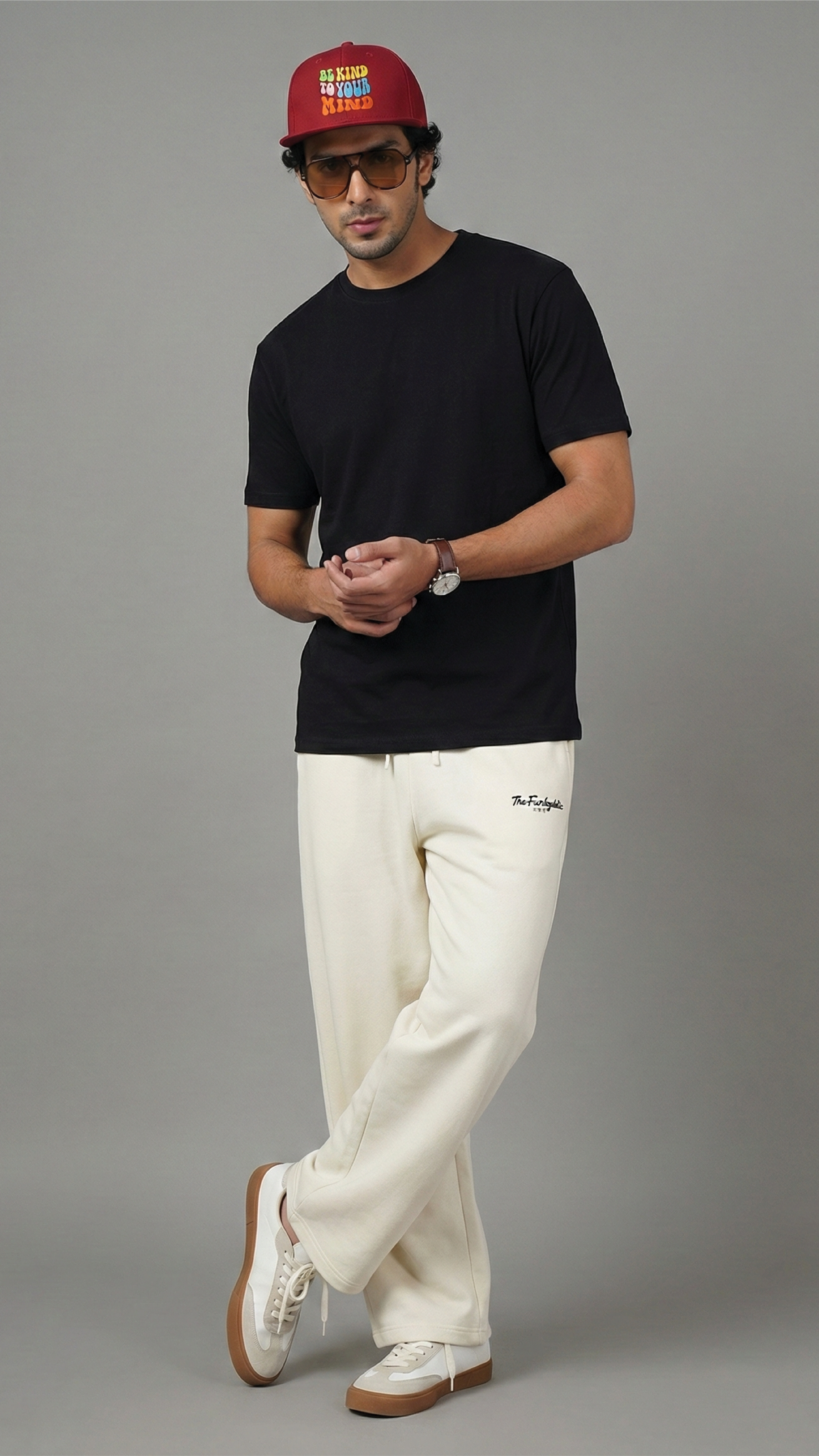 Unisex Be Kind To Your Mind Embroidery Classic Snapback Cap & Sweatpants Combo Set