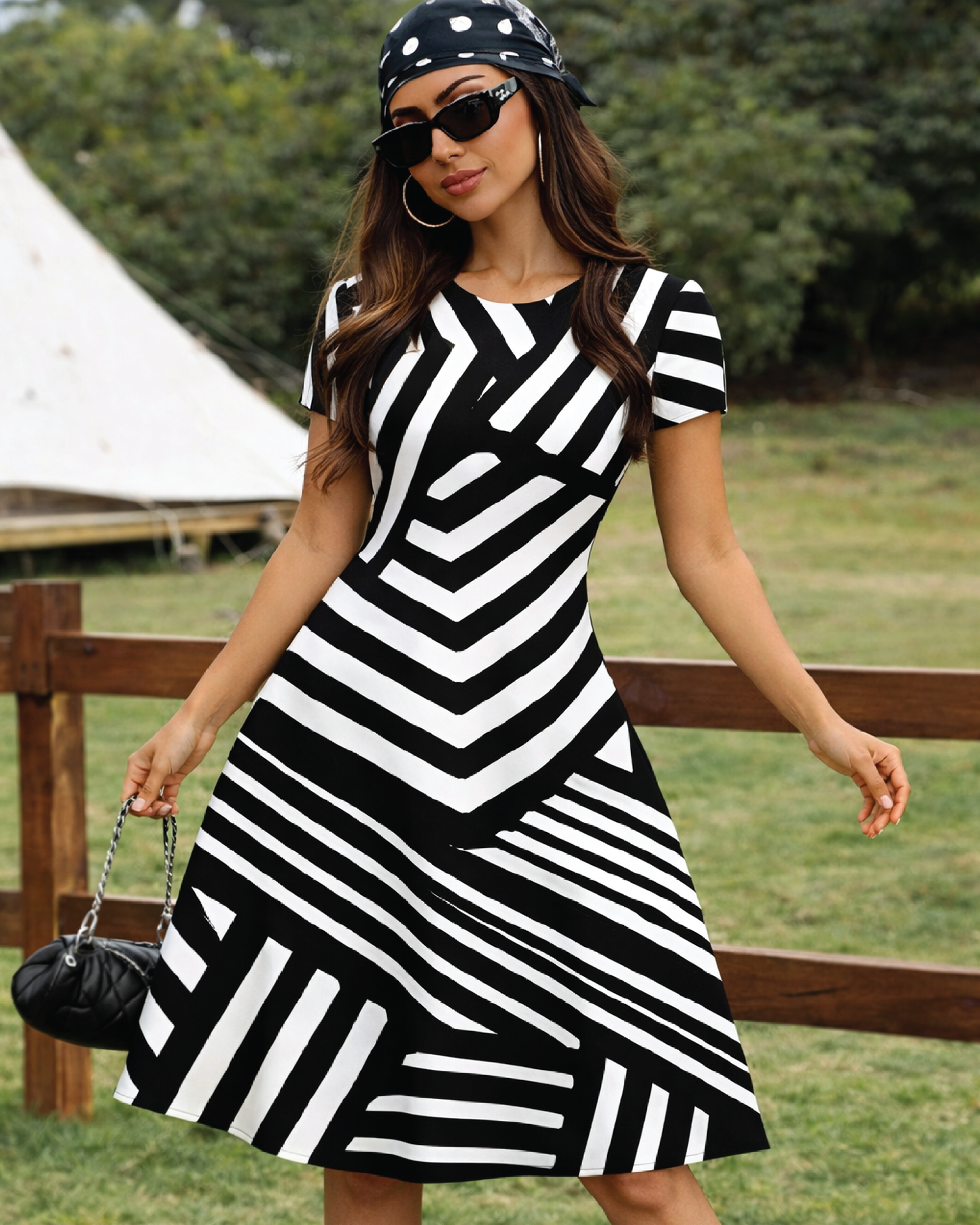Women's Geometric Stripe A line Dress