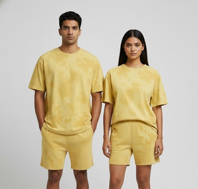Unisex Yellow Tie-Dye Oversized T-shirt & Shorts Co-ord Set