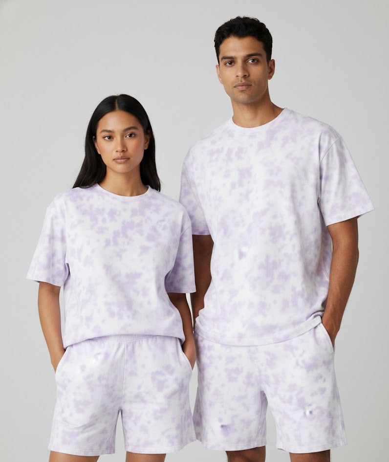 Unisex White Lavender Tie-Dye Oversized T-shirt & Shorts Co-ord Set